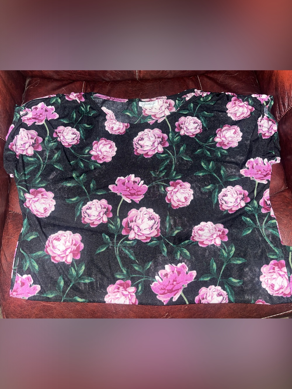 Jaclyn Smith Black Floral Off-Shoulder Top with Pink Roses